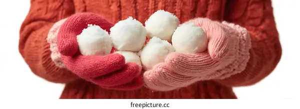 Winter Fun: Snowballs Held in Knitted Gloves