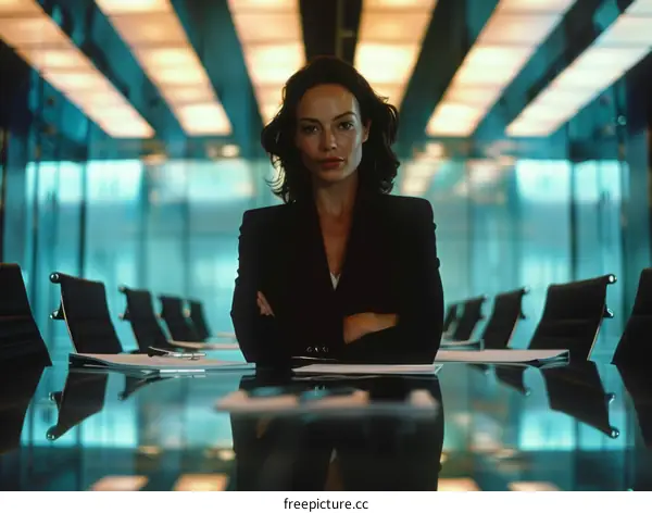 Confident business woman sitting at the conference table