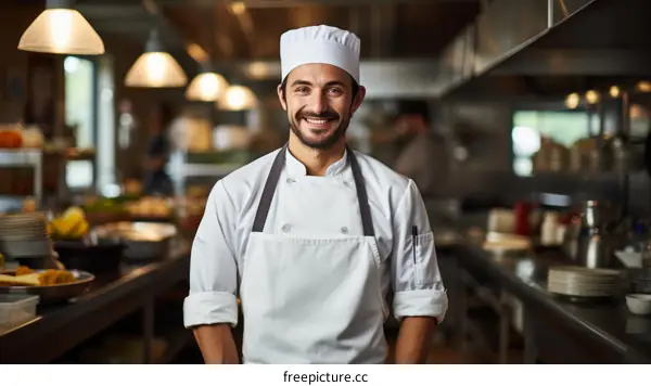 Portrait of a happy chef in a commercial kitchen