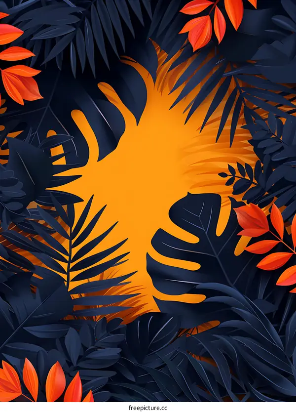 Tropical Leaves Background Illustration With Orange Background