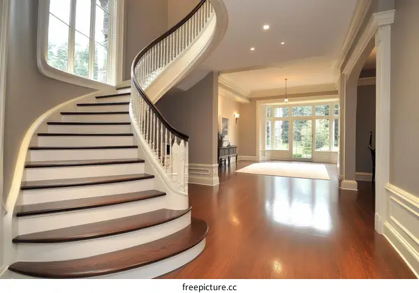 Elegant Spiral Staircase in a Luxurious Hallway