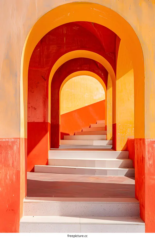 Abstract Architecture with Red and Yellow Arches