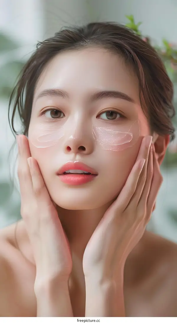 Close up portrait of a young woman with flawless skin