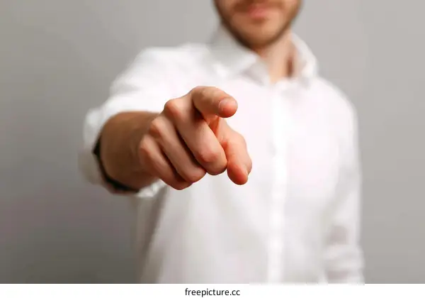 Caucasian Man Pointing Finger Business Communication
