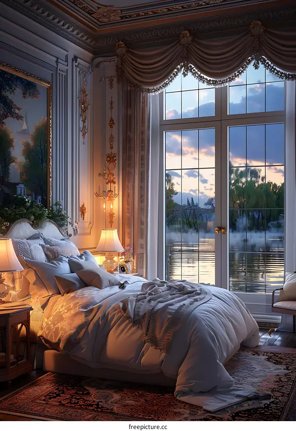 Luxury lakeside bedroom