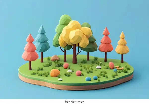 Low Poly Forest Illustration with Colorful Trees
