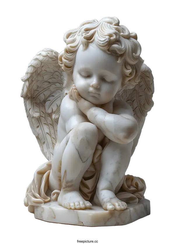 [Transparent Background PNG]Sculpture of Sleeping Angel with Wings