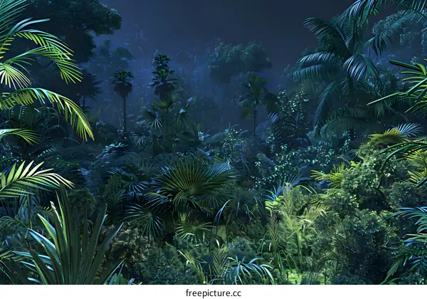 Tropical Rainforest Night Scene Illustration
