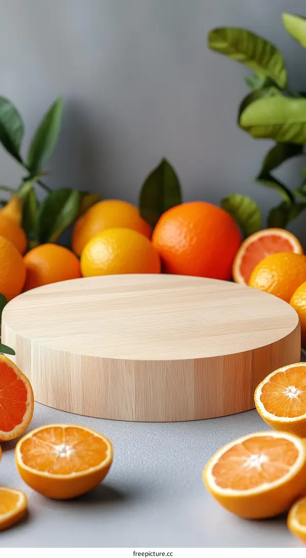 Citrus Fruits Display on Wooden Platform