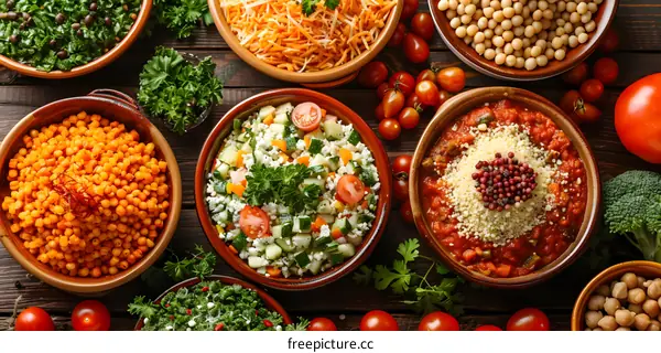 Moroccan cuisine dishes on rustic background