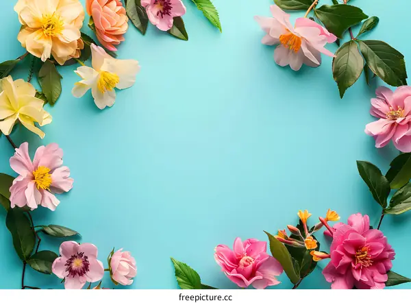 Floral Frame on Blue Background