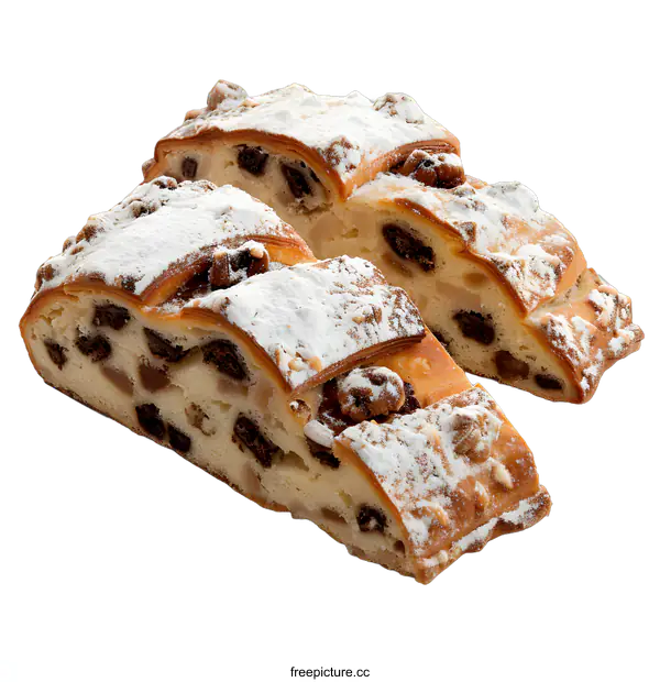 [Transparent Background PNG]Sliced sweet bread with powdered sugar and nuts
