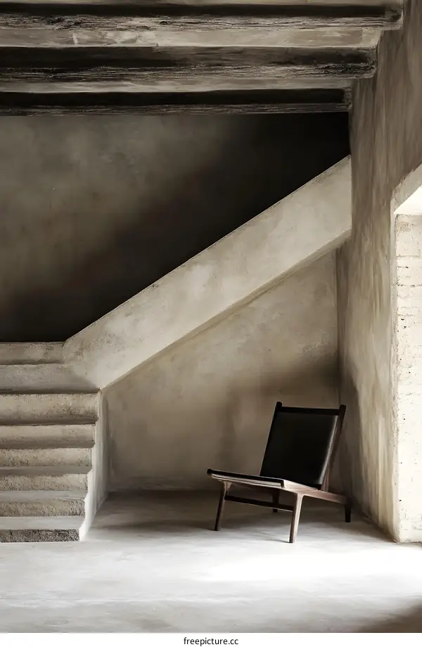 Minimalist Concrete Staircase and Chair in a Modern Home