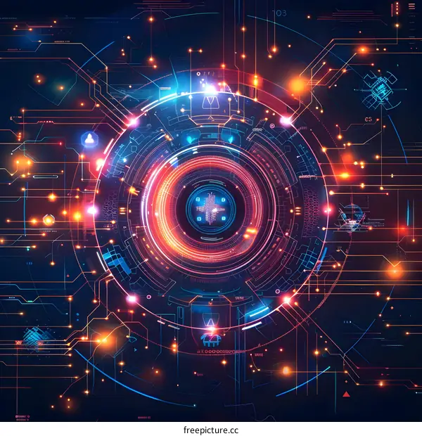 Abstract Digital Interface with Glowing Lines and Circles