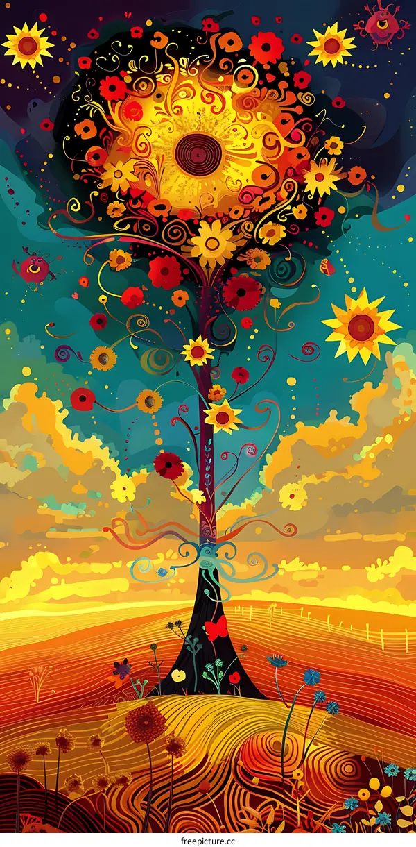 Abstract Art Painting of Colorful Sunflowers