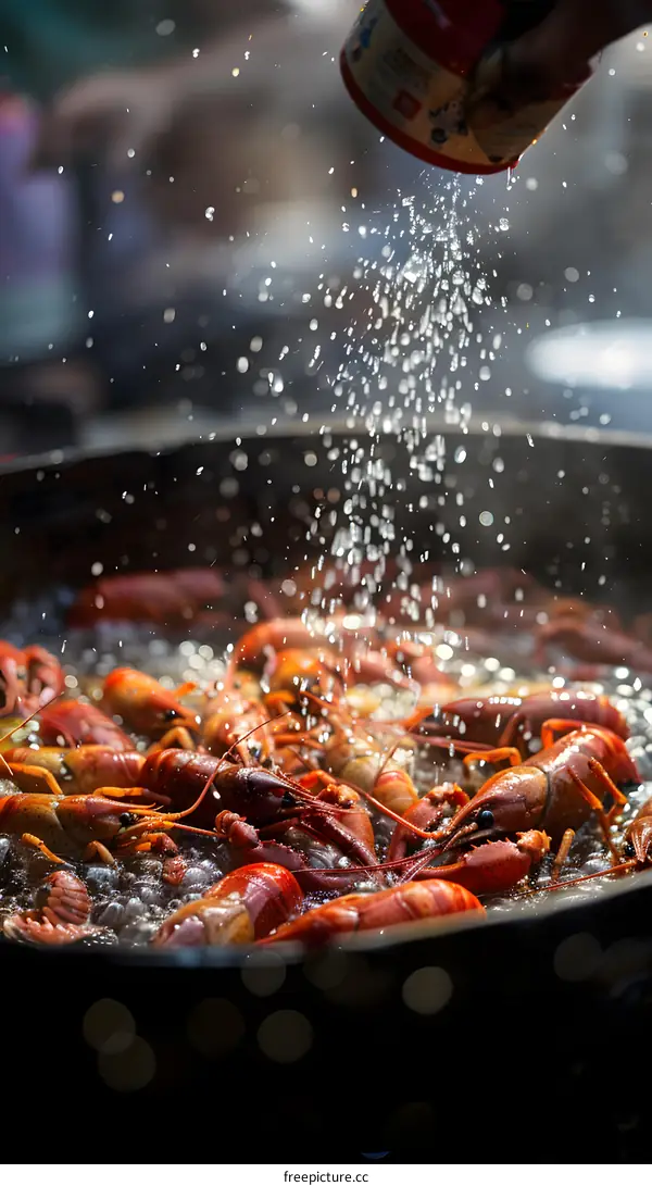 Cooking crayfish in a large pot
