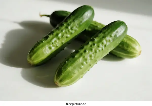 Fresh Green Cucumbers on White Surface