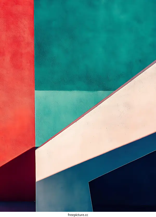 Abstract Geometric Wall with Red, Green and White Colors