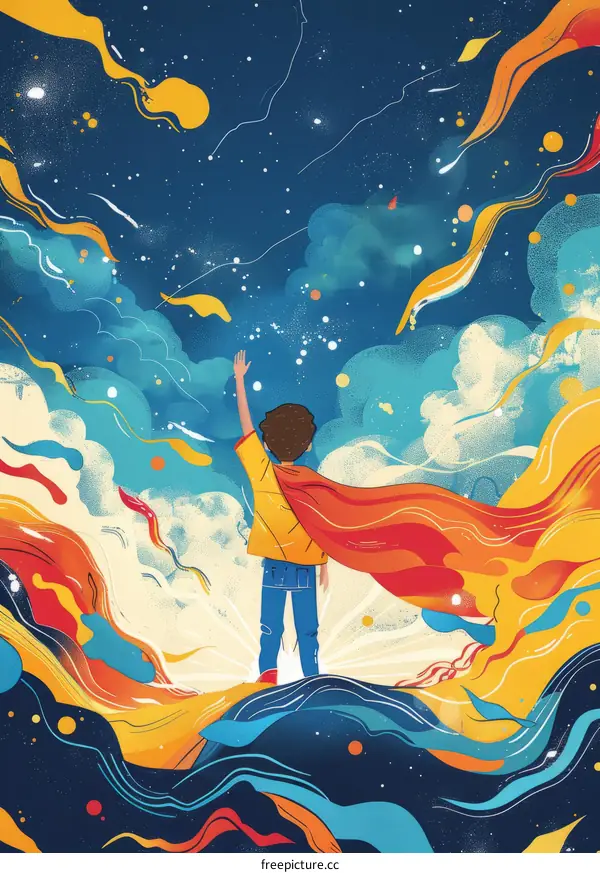 Boy in Red Cape Yearning for the Stars