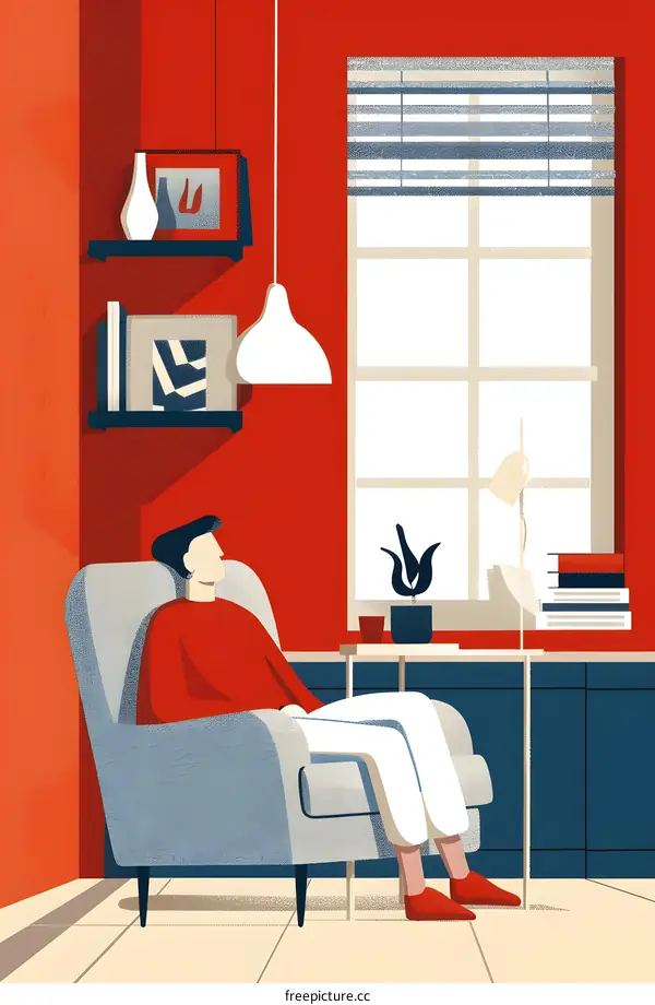 Relaxing in a Cozy Living Room with a Red Accent Wall