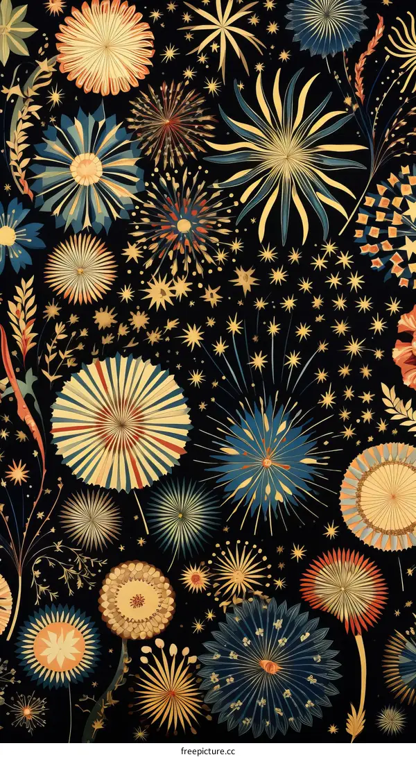 A beautiful pattern of fireworks in the night sky