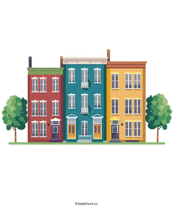 Three Colorful Houses on a Street