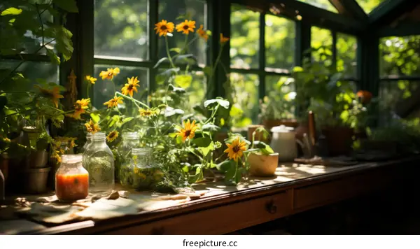 An Abundance of Sunflowers in a Green House