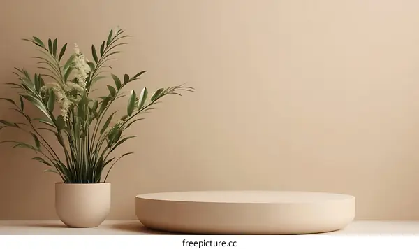 Beige Minimalist Product Display with Plant