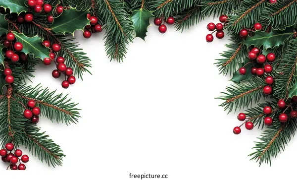Christmas Decorations Frame with Holly and Pine