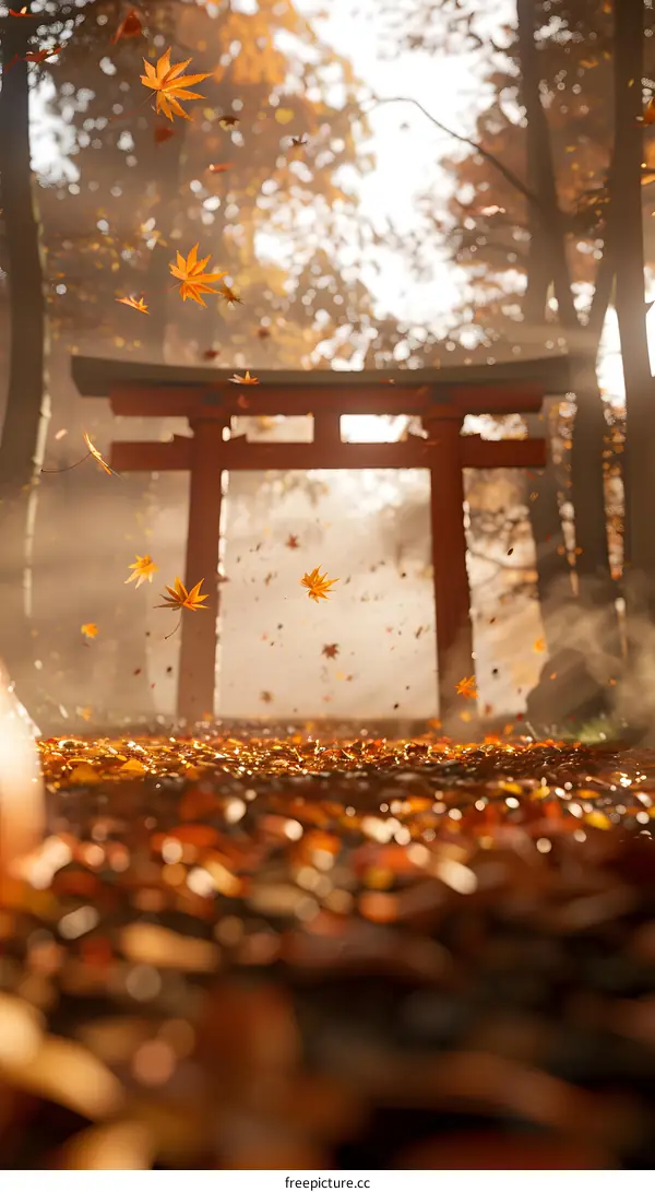 Autumn Leaves Falling on Forest Path