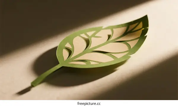 Intricate Laser-Cut Green Leaf Artwork on Beige Background
