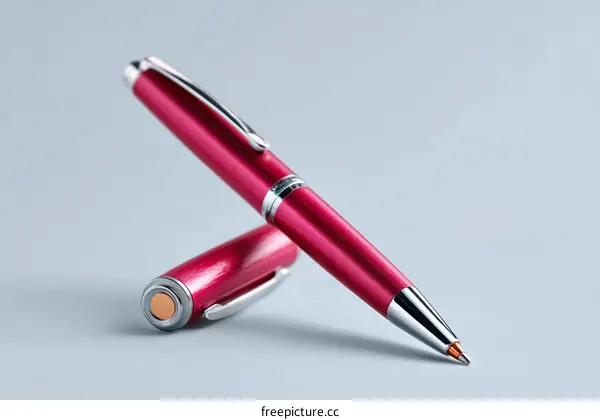 Elegant Red Ballpoint Pen on Light Gray Background