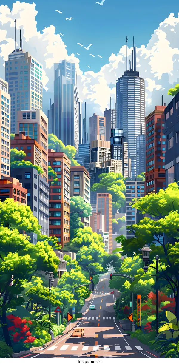 City Street With Lush Trees
