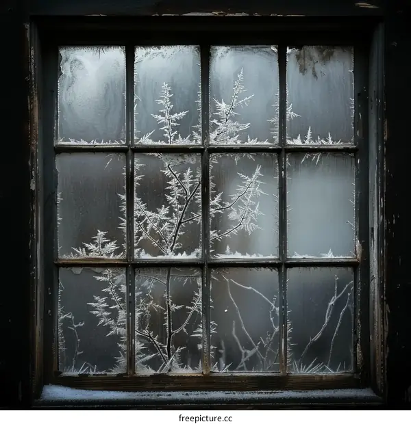Ice crystals on a winter window