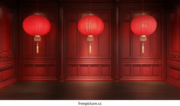 Red Chinese Style Room with Lanterns