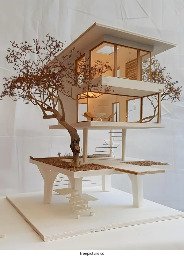 Modern Minimalist Architectural Model Home Design with Tree