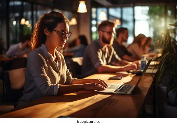 A group of people working together in an office environment