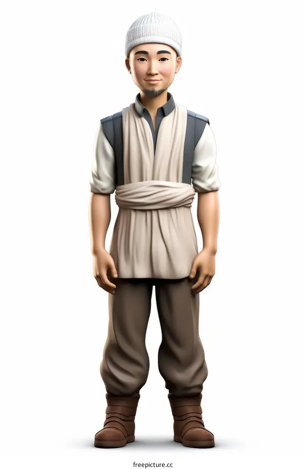 3D Rendered Uyghur Man in Traditional Clothing