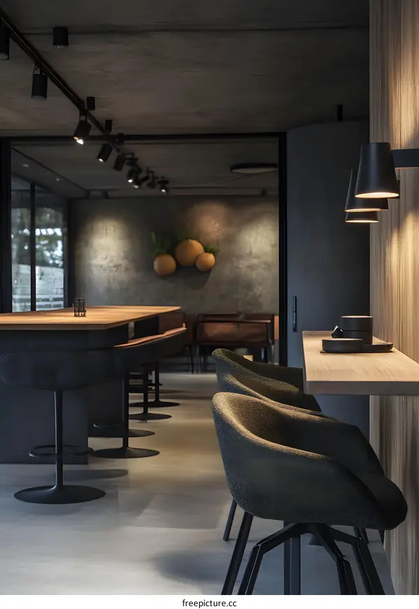 Modern Interior Design with Grey Walls and Wooden Countertop