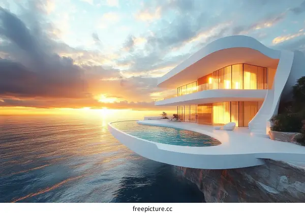 Stunning Oceanfront Modern Mansion at Sunset