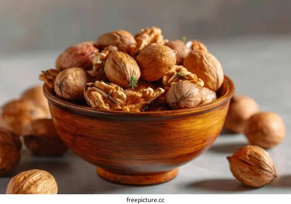 Assorted Nuts in Wooden Bowl Close-up
