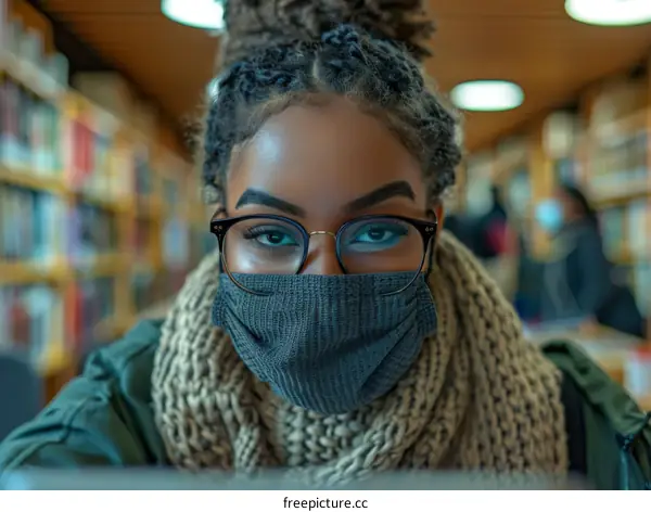 Portrait of a young woman wearing a mask