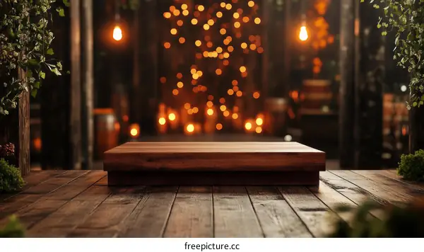 Wooden Display Platform in Rustic Night Scene