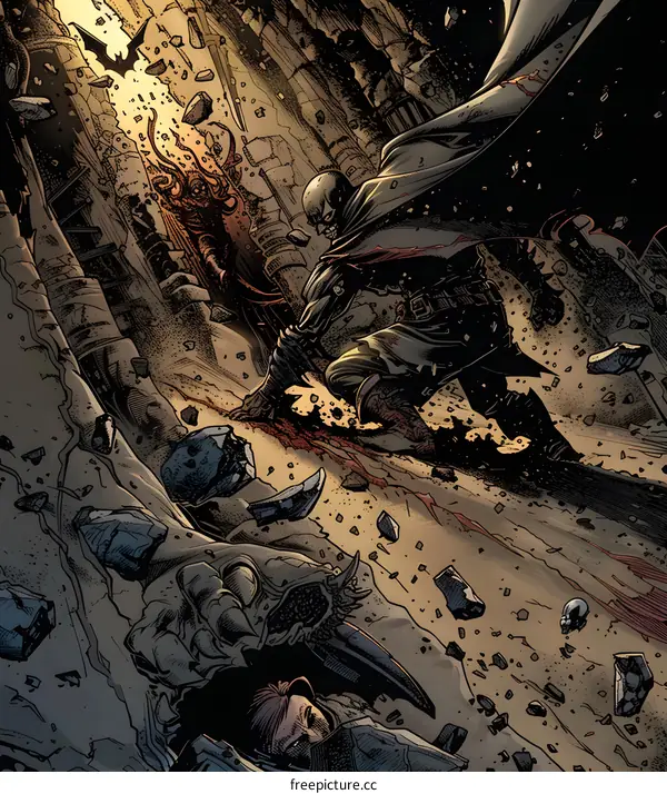 Dark Knight Fighting a Monster