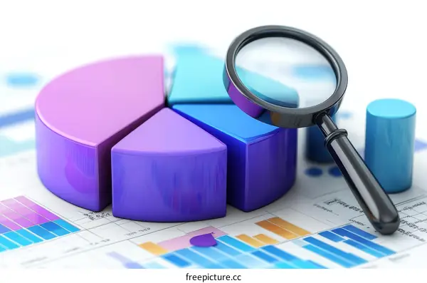 Colorful Pie Chart Analysis with Magnifying Glass