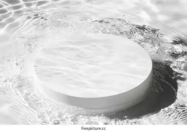 Abstract Minimalist White Round Display Podium in Water