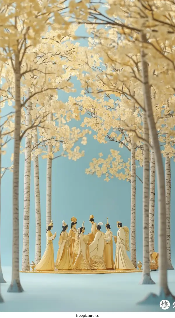 Elegant Figures in a Golden Forest