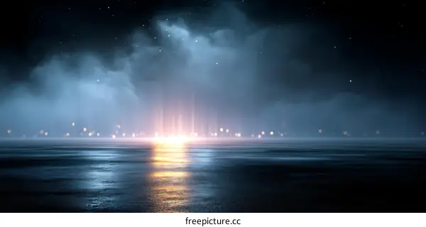 Mysterious Night Scene on a Wet Asphalt Road