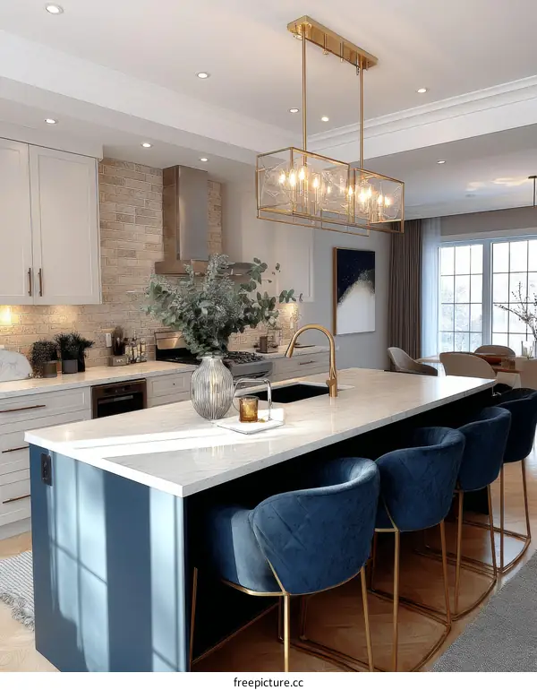 Modern Kitchen Island with Elegant Lighting