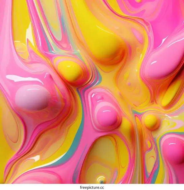 Abstract Fluid Art: Pink, Yellow, and Blue Swirls
